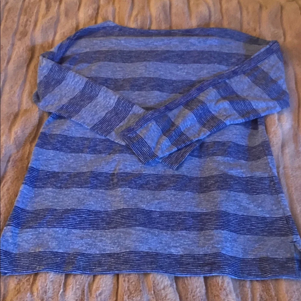 T by Talbots Navy and Heather Blue Striped Knit Top - Picture 7 of 10